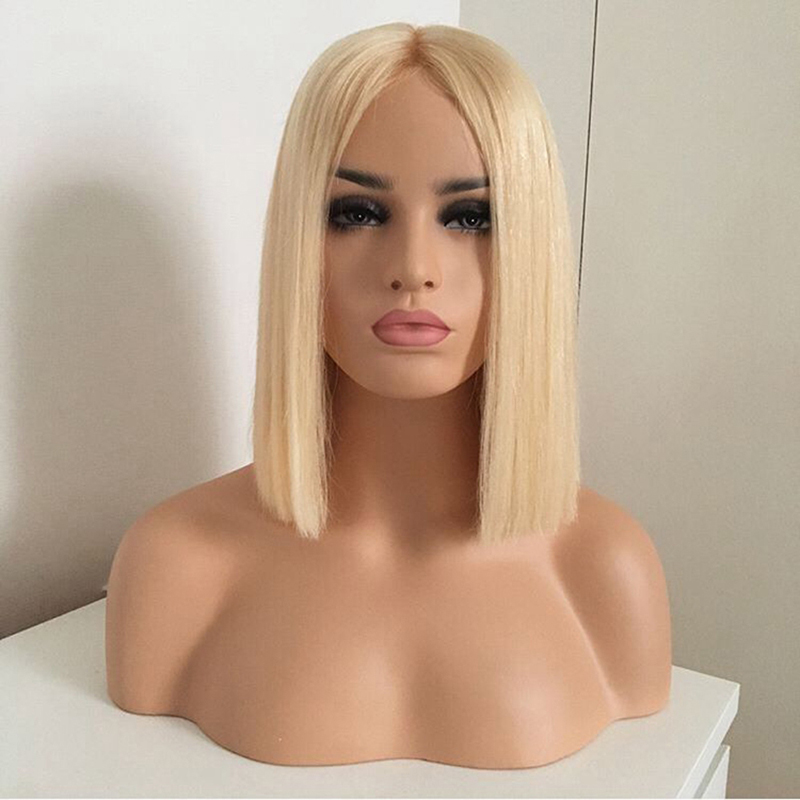 Hotselling Blonde color Glueless Natural straight wig Synthetic Lace Front Wig Short Bob Heat Resistant Hair White and Black Women Wigs
