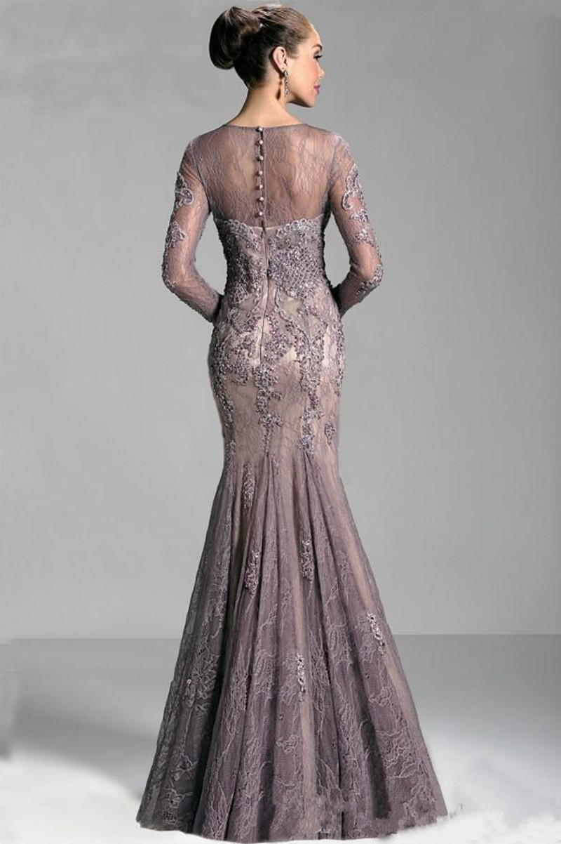 2019 New Formal Arabic Dubai Kaftan Elegant Long Sleeves Evening Gowns Beaded Lace Mermaid Evening Party Gowns Prom Dresses vestidos de