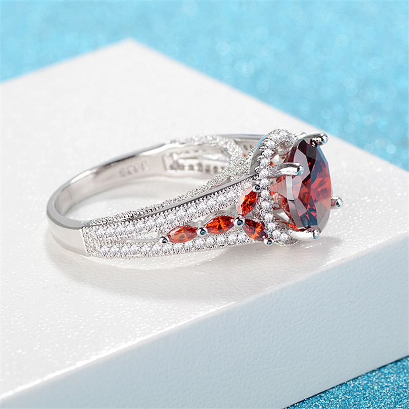 Vecalon Flower ring 925 Sterling silver Round 4ct 5A Red Zircon Party wedding band rings For women men Dropshipping Jewelry