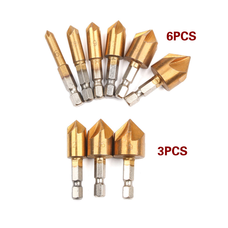 3/6PCS 5 Flute Chamfer Countersink 6/8/9/12/16/19mm 1/4" Hex Shank Chamfering Cutter for Woodworking Countersink Drill Bit Tools
3/6PCS 5 Flute Chamfer Countersink 6/8/9/12/16/19mm 1/4" Hex Shank Chamfering Cutter for Woodworking Countersink Drill Bit Tools