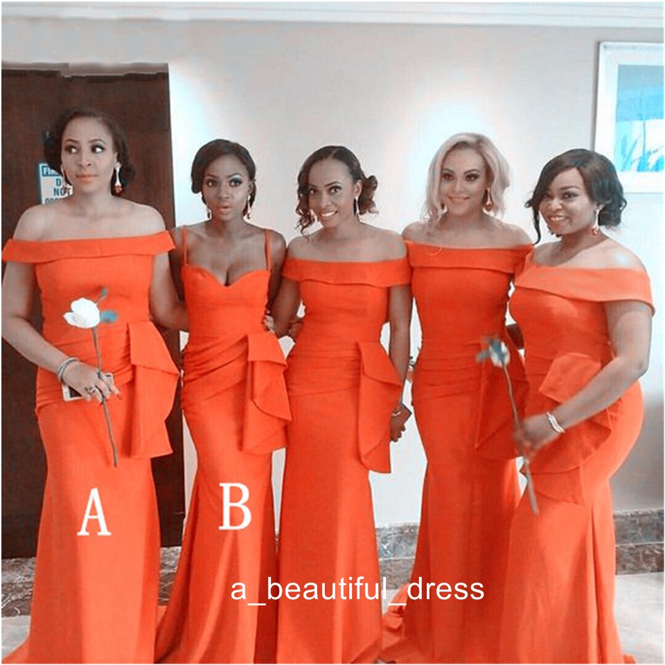Robe demoiselle d'honneur 2 Style Mermaid Orange Bridemaid Dresses Elastic Satin Formal Wedding Party Gowns Prom Dresses