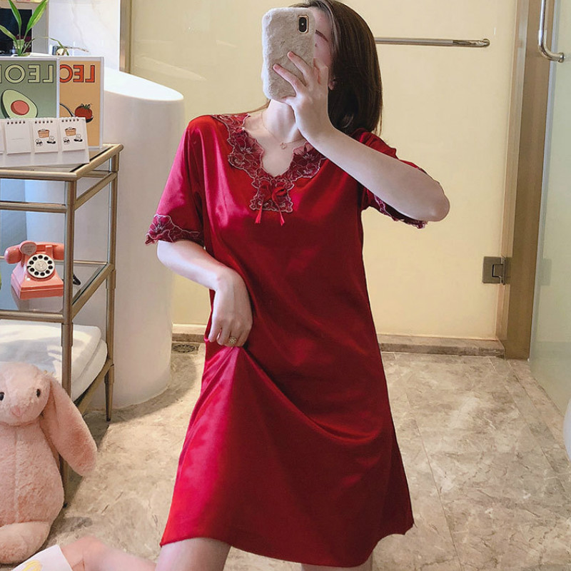 Plus Size Women Nightdress Faux Silk Solid Short Above Knee, Mini V-Neck Lace Sexy Sleepwear Siamese Home Clothes Summer, 02 wine red
Plus Size Women Nightdress Faux Silk Solid Short Above Knee, Mini V-Neck Lace Sexy Sleepwear Siamese Home Clothes Summer, 02 wine red