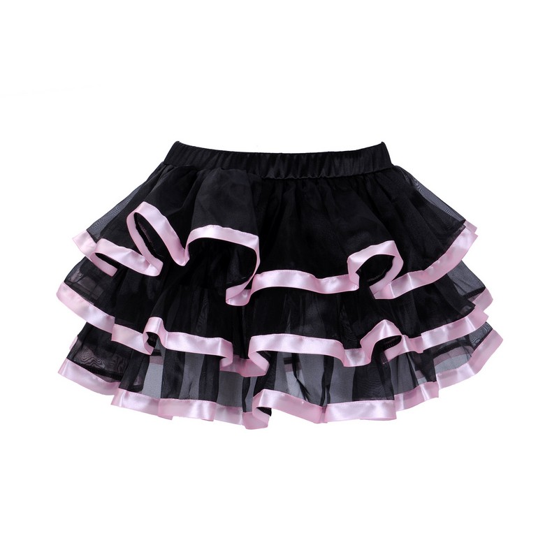 Black Mesh Ruffles with Satin Trim 3-Layer Adult Women Pettiskirt Tutu Mini Skirt Party Dance Performance Clothes Big Plus Size S-6XL Multi