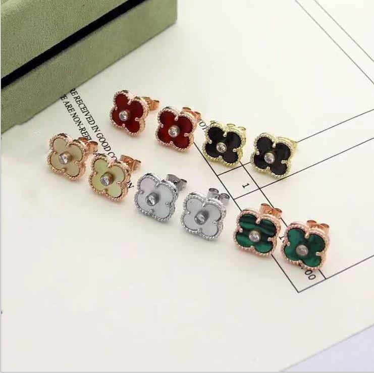 Titanium steel single drill stud shell RUBY EMERALD rose gold lady 18K Earrings