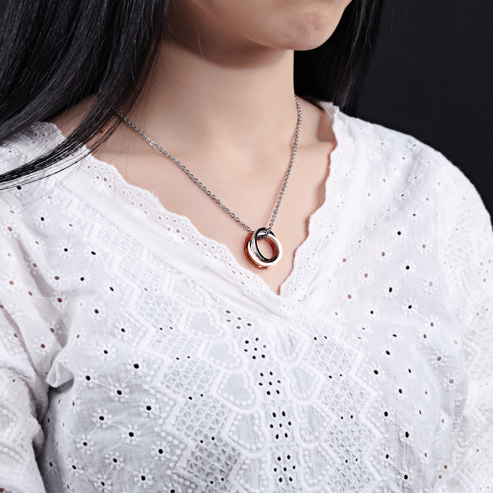 Classic Double Circles Couple Pendant Necklace Stainless Steel No Fade Titanium Steel Lover Engagement Jewelry