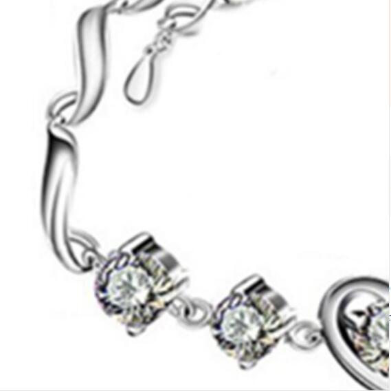 Fashion- jewelry 925 sterling silver plated bracelets purple crystal heart bracelets lovely for women hot fashion
