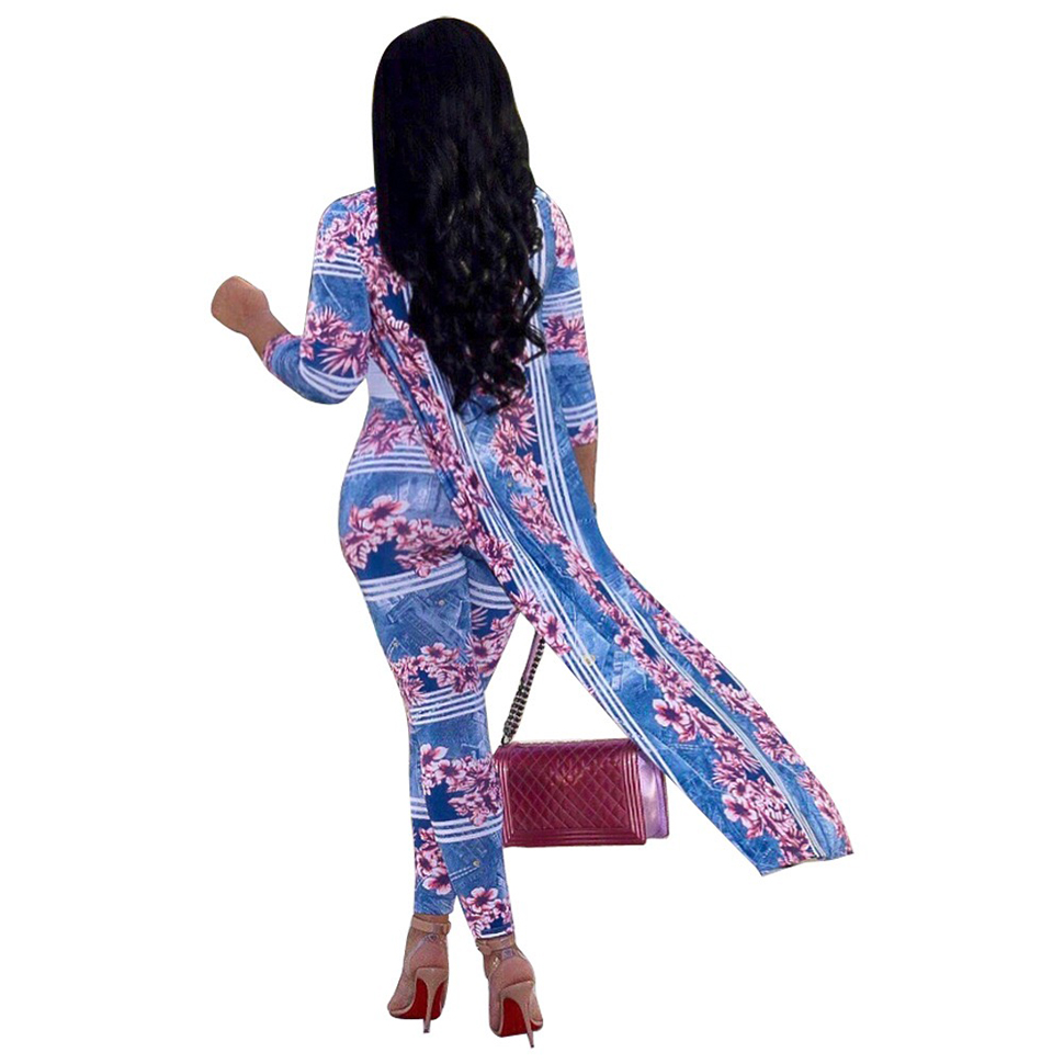Women 2 Piece Pants Club Outfits Long Sleeve Floral Open Front Cardigan and Pants Set Loose Blouse Coat Long Pants Two Piece