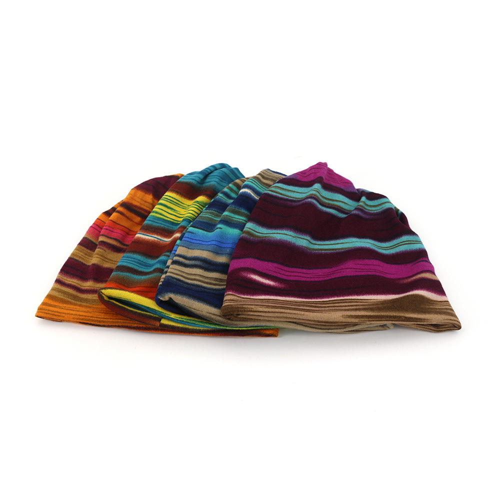 Fashion- Striped Beanie Chemo Cap for Cancer Patients Casual Outdoor Head Cover Comfortable Scarf Convertible Windproof Hat
