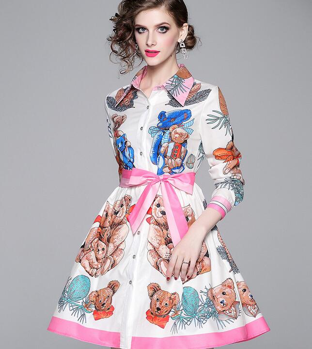 pink Lapel neck bear printed dresses shirt dress women dresses with single breasted Street Style Dresses knee-length, Multi
pink Lapel neck bear printed dresses shirt dress women dresses with single breasted Street Style Dresses knee-length, Multi