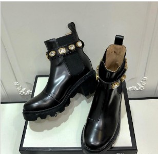 Designer -autumn winter new style high heels ankle boots women chunky crystal martin boots black