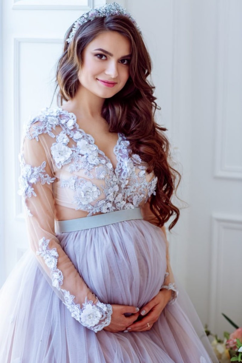 lavender country a line wedding dresses long sleeves 3d floral appliques maternity bridal gowns plus size bridal gowns beach robe de marie