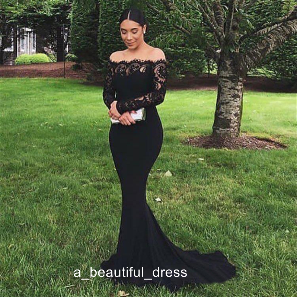 black long sleeve prom dresses plus size lace evening dresses mother of the bride mermaid dresses PD5571