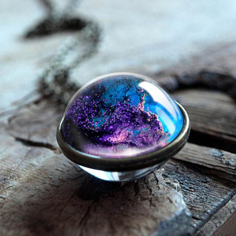 Nebula Galaxy Double Sided Pendant Necklaces For women Mens Glass Art Picture Handmade Statement Universe Planet Jewelry in Bulk