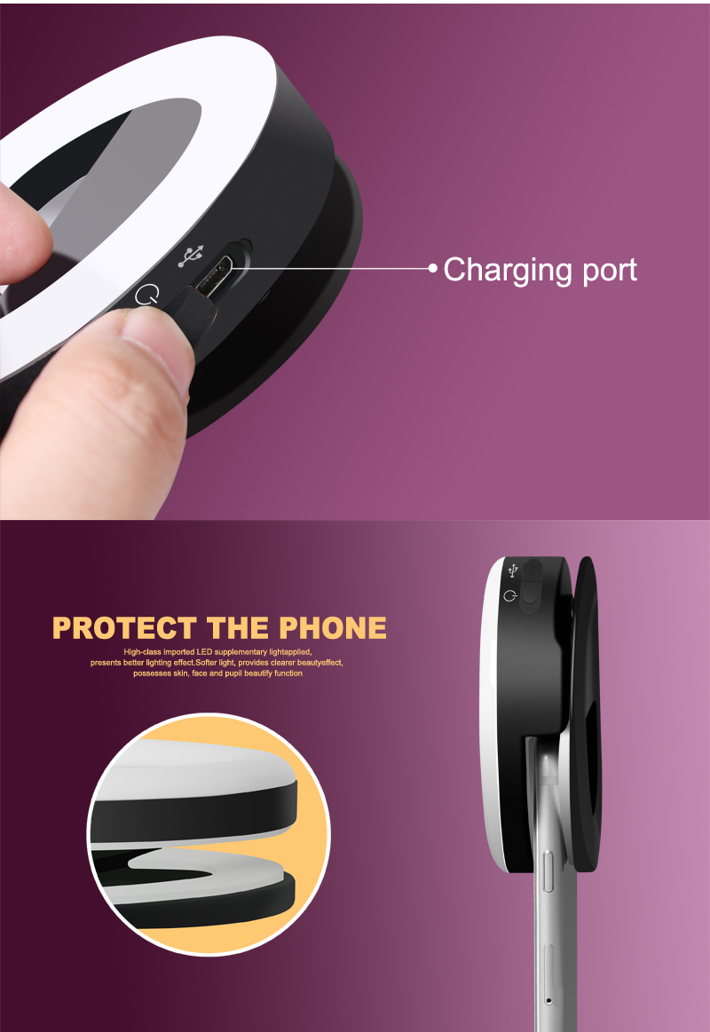 Rechargeable selfie ring light Clip LED selfie flash light adjustable lamp selife filllight RK14 for Smart phones214d