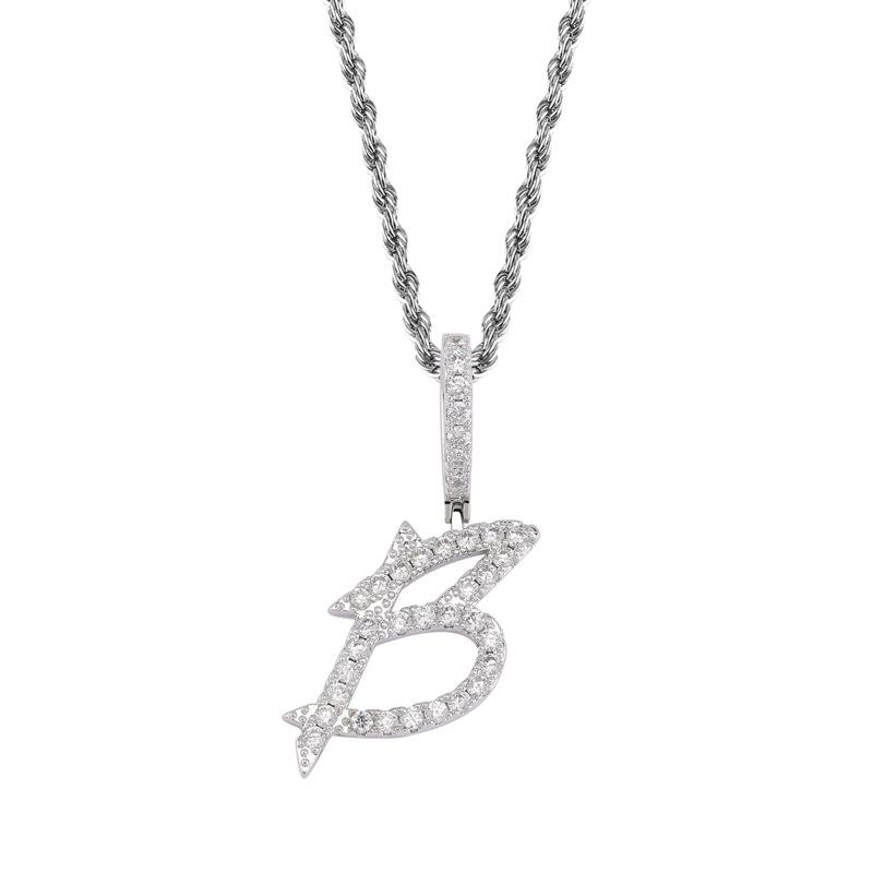 New Fashion Personalized Real Gold Bling Diamond Cursive A-Z Initial Letters Custom Name Pendant Necklace DIY Letter Jewelry for Couples