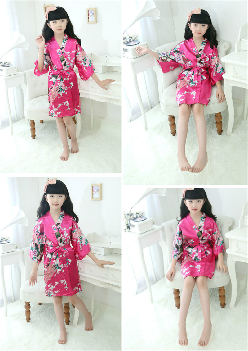 9 style Children bathrobe peacock wedding flower girl robe kimono stain silk night dresses for children summer sleepwear pajamas kid clothes