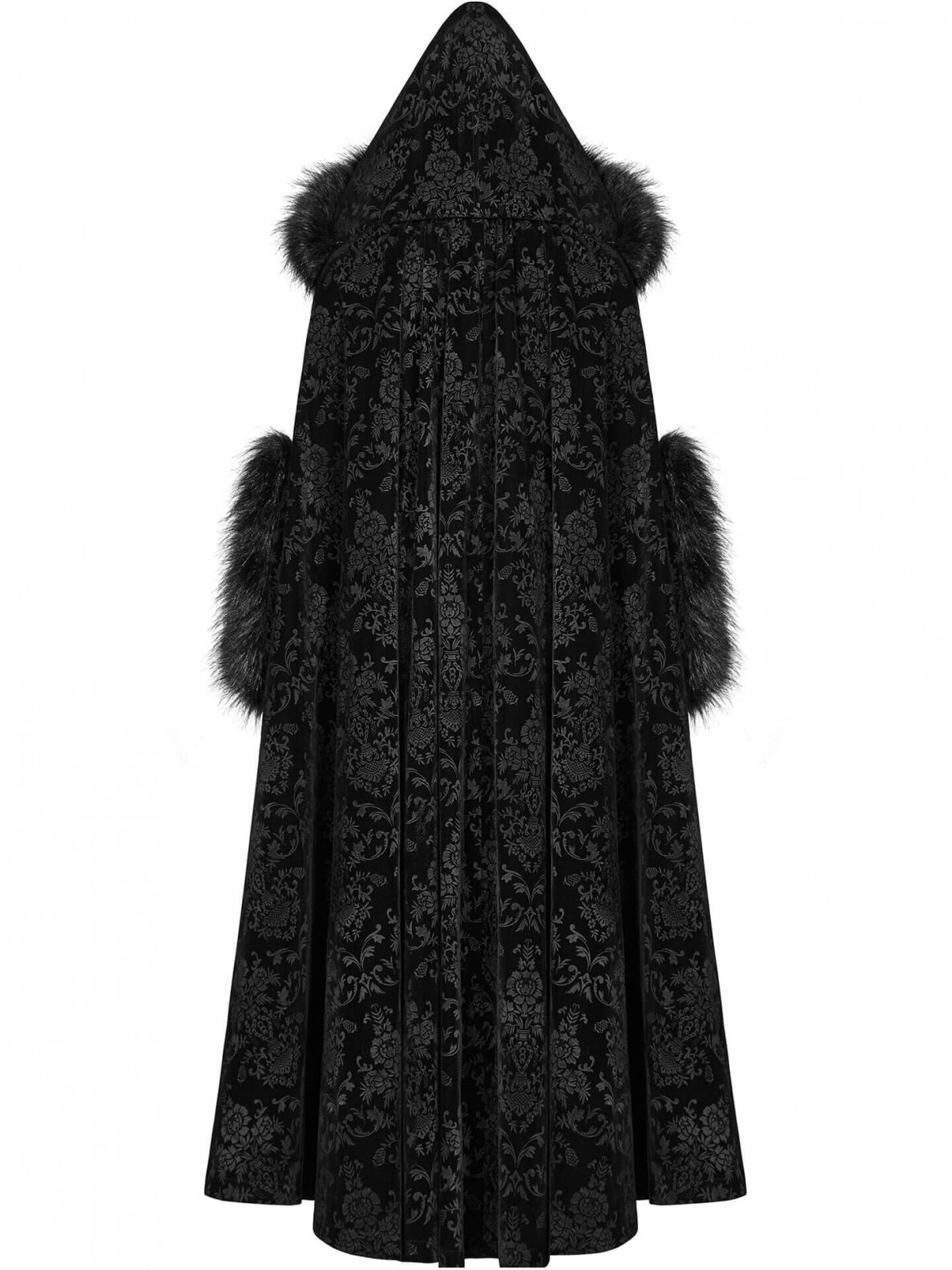 Black Fur Winter Cloak Cape Hooded with Print Trim Long Bridal Wraps & Jackets Special Party Banquet Gothic Wrap Wedding Bride Wear