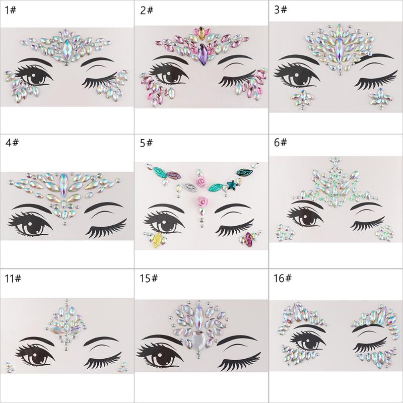 Temporary Tattoo Face Jewelry Gems Rhinestone Decoration Party Makeup Body Shining Festival Flash Tattoos Art Stickers1