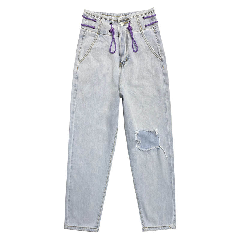 Fashion Hole Jeans Women Summer Jeans Vintage Washed Loose High Waist Pants Casual Drawstring Female Harem Pants, Sky blue
Fashion Hole Jeans Women Summer Jeans Vintage Washed Loose High Waist Pants Casual Drawstring Female Harem Pants, Sky blue