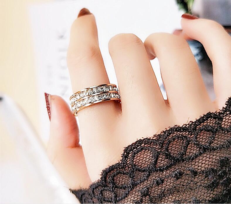 Titanium Stainless Steel Band Rings for Women Men jewelry Cubic Zirconia Rose Gold Sier Ring with CZ Dia Crystal Free shipping