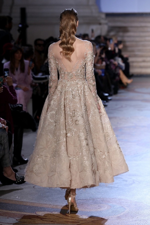 Tony Ward Evening Dresses Jewel Neck Long Sleeves Tulle Appliqued A Line Prom Dresses Custom Made Ankle Length Formal Party Dress