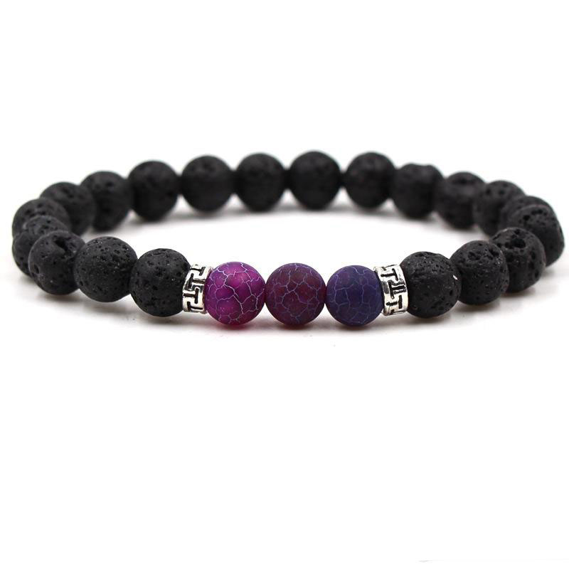 7 Style Black Lava Stone Volcanic Stone Weathered Agate Stone Colorful Chakra Yoga Bracelets Stretch Bracelets