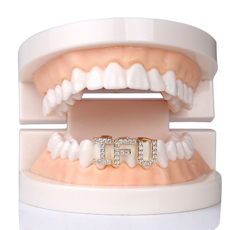 Gold Silver Color Iced Out A-Z Custom Letter Grillz Full Diamond Teeth Letter Grills Bottom Tooth Cap Hip Hop Dental Mouth Teeth Br
