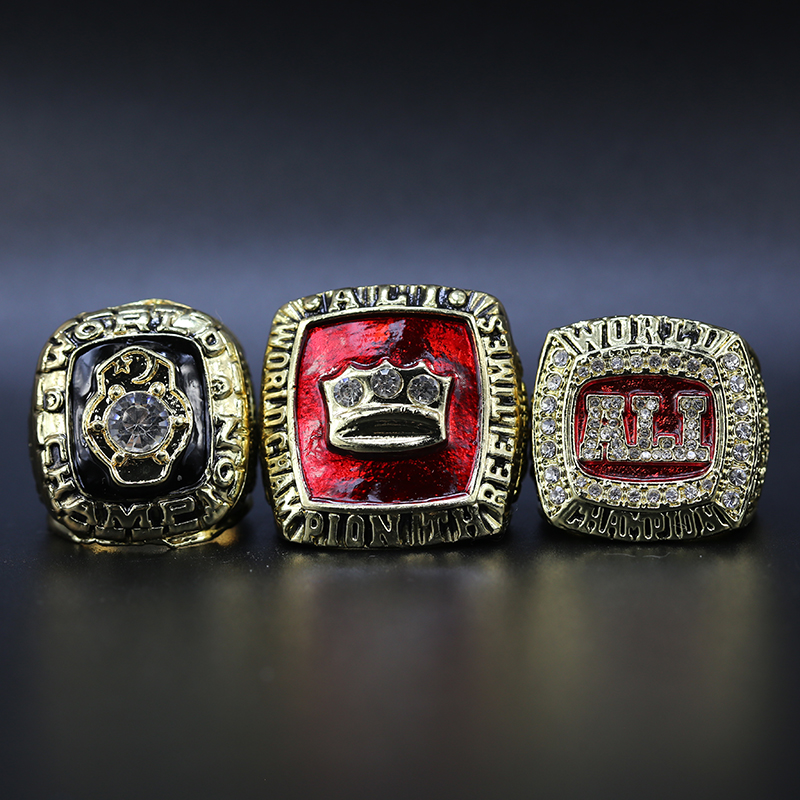 1974 1978 2016 Muhammad Ali "GOAT" World Boxing Solid Alloy Championship Rings Set