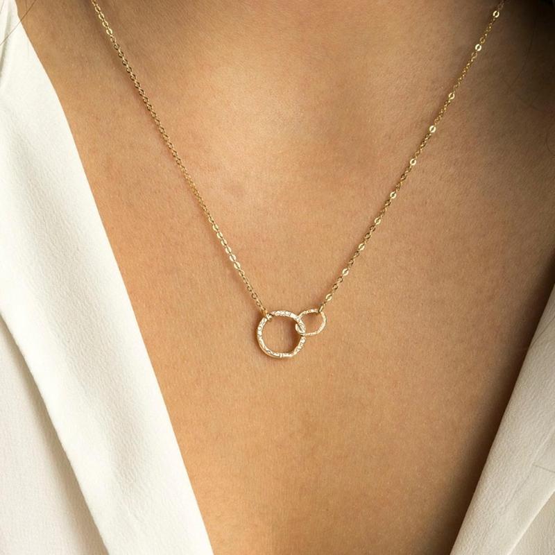 

Gold Necklace Women Stainless Steel Circle Pendant Statement Necklace Long Chain Choker Fashion Jewlery Best Friend Couple Gift