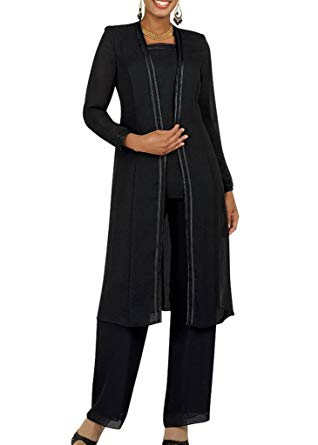 Long Sleeves Mother of The Bride Pant Suits Plus Size 3 Pieces Chiffon Custom Made Evening Dress For Mother Wedding Guest Gowns