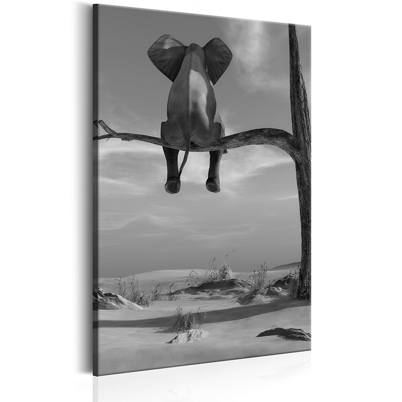 Unframed 1 Panel Large HD Printed Canvas Print Painting Elephant in Creative Desert Sits on Tree Looking at Scenery Home Decoration Wall Pic