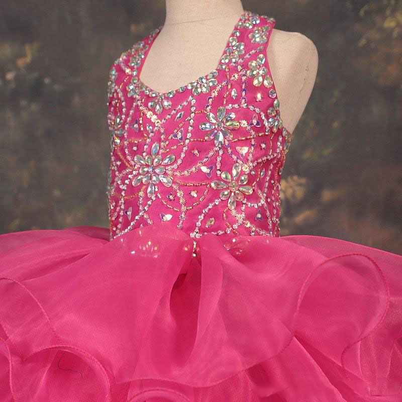 Lovely Cupcake Toddler Little Girls Pageant Dresses Ball Gown Ruffles Halter Beaded Organza Flower Girls First Communion Dress