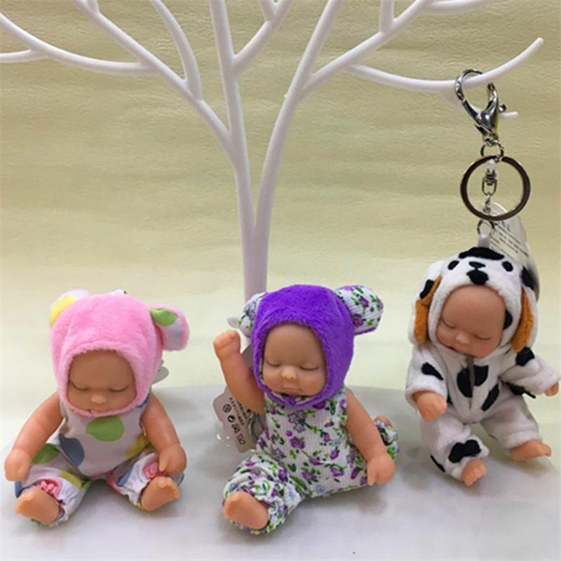 New Cute Sleeping Baby Doll Keychains for Women Bag Toy Key Ring Fluffy Fur Plush Key Chains Can Be Twisted 360 Degree Joints Undressed