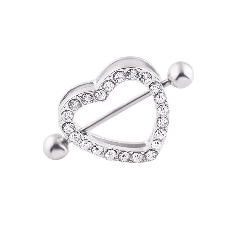 Rhinestone silver stainless steel hypoallergenic double-layer diamond love milk Beautiful Cute Jewels Amazing Flower Surgical Steel Heart Ni