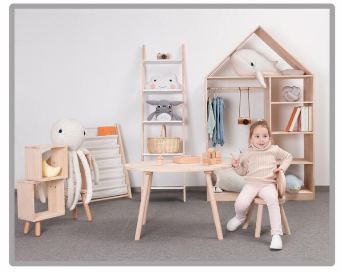 Children's room shelf wardrobe bookshelf Children Furniture simple solid wood kids clothing store shelfs landing multi-layer hanger