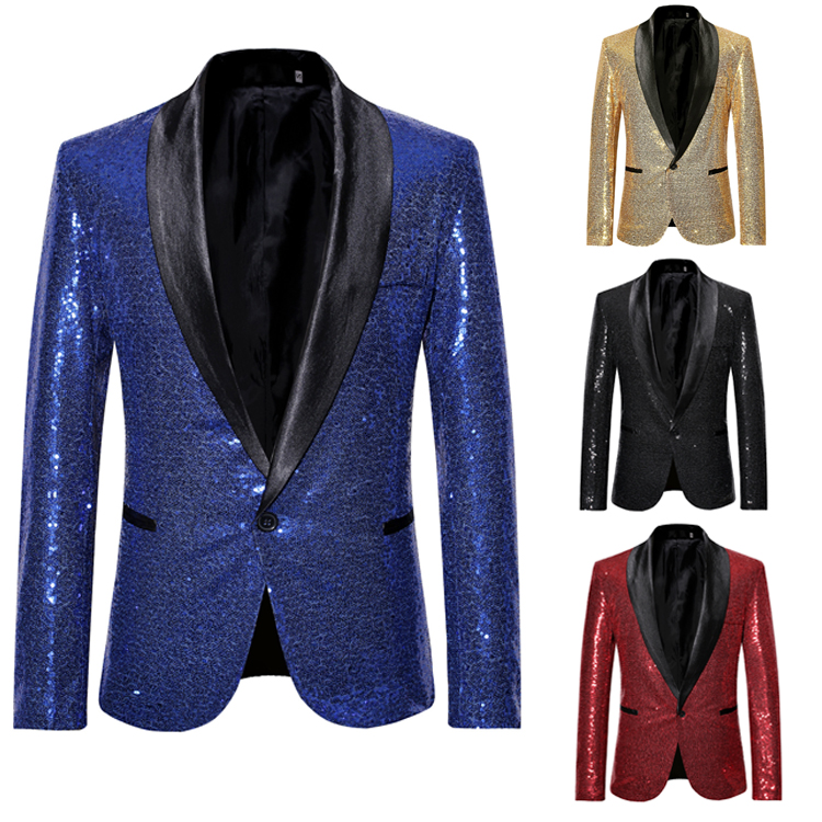 New Groom Wedding Tuxedos Shiny Sequins Mens Suit Shawl Lapel Mens Designer Jackets for Wedding Party Groomsmen Only One Jacket