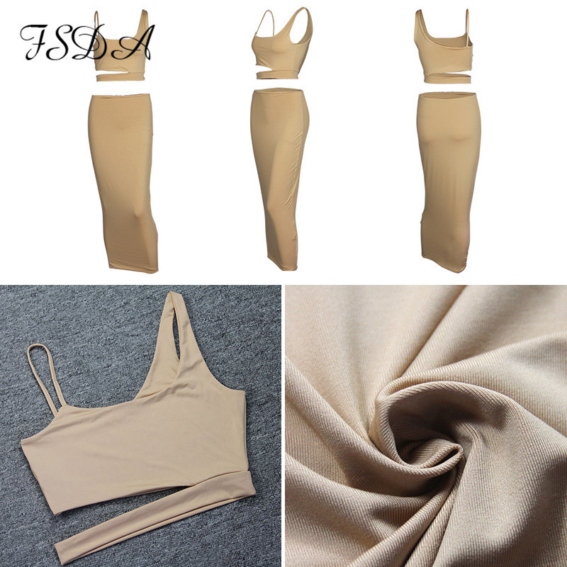 FSDA Summer 2-Piece Set - Spaghetti Strap Crop Top And Bodycon Skirt Party Club Outfit For Women (Black & White) B4