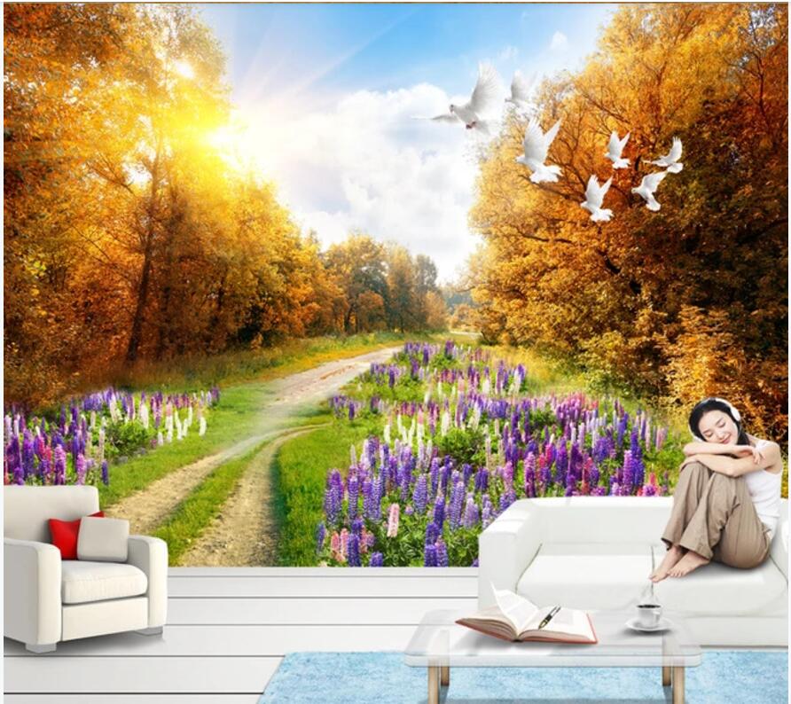 

3d wallpaper custom photo mural on the wall Beautiful idyllic flowers scenery background wall living room photo wallpaper for walls 3 d, Non-woven