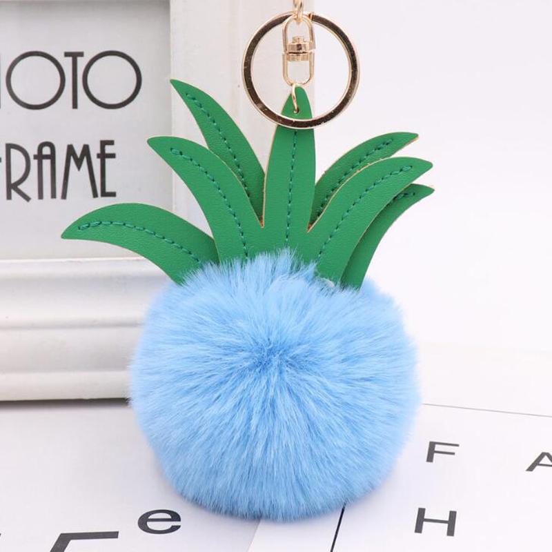 15pcs/Lot Fashionable Pineapple Hair Ball Key Chain Pu Leather Fruit Bag Charm Car Key Ring Pendant Gift Wedding Souvenir Keychain