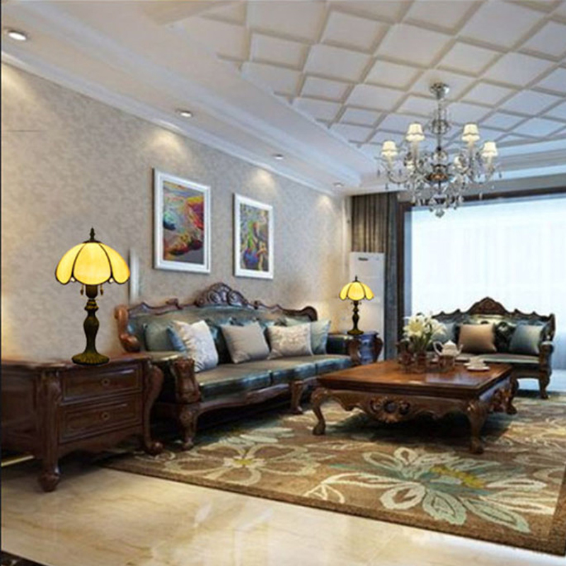 Tiffany stained glass table lamps for living room E27 European simple retro yellow lamp TF075