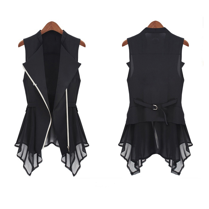 Spring and summer new long-sleeved chiffon shirt women's suit vest jacket sleeveless sleeveless zipper top cardigan, Black
Spring and summer new long-sleeved chiffon shirt women's suit vest jacket sleeveless sleeveless zipper top cardigan, Black