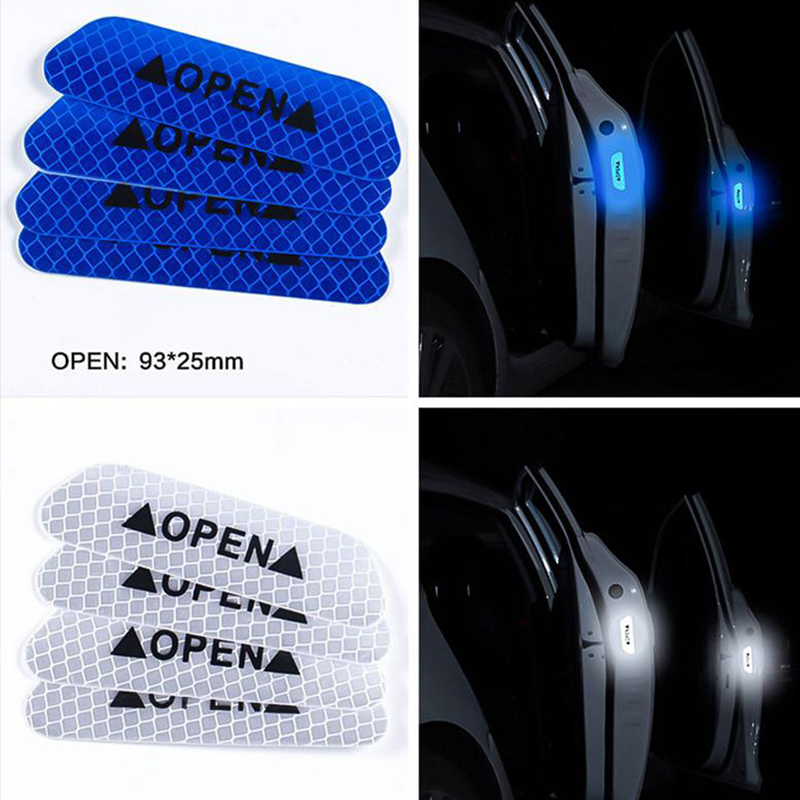 4Pcs/Set Car Door Sticker Anti-collision Warning Tape Car Reflective Stickers Reflective Strips Car-styling Safety Mark Car Stickers