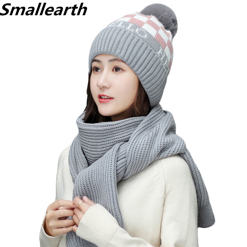 Hats, Scarves & Gloves Sets 2 Pieces Set Women's Winter Hats Scarf Cotton Plus Velvet Beanies Caps Girls Hat And PomPoms Knitted Long
Hats, Scarves & Gloves Sets 2 Pieces Set Women's Winter Hats Scarf Cotton Plus Velvet Beanies Caps Girls Hat And PomPoms Knitted Long