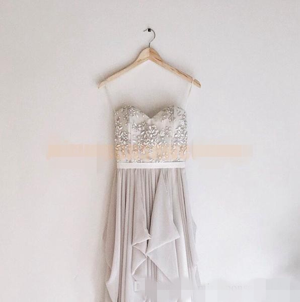 Dresses Beaded Beach Beading Ruffles Sweep Train Chiffon Backless Straps Boho Wedding Gown Vestido De Novia