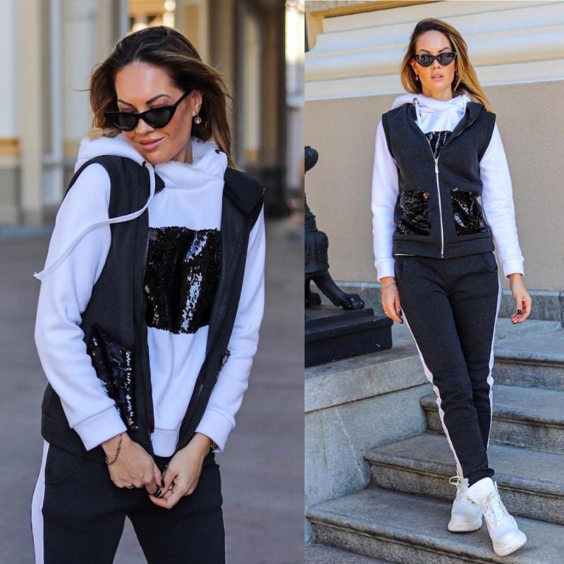 2019 autumn and winter 3 piece suit ladies sequin stitching sweatshirt pants suit sportswear long sleeve sportswear top + p, Red
2019 autumn and winter 3 piece suit ladies sequin stitching sweatshirt pants suit sportswear long sleeve sportswear top + p, Red