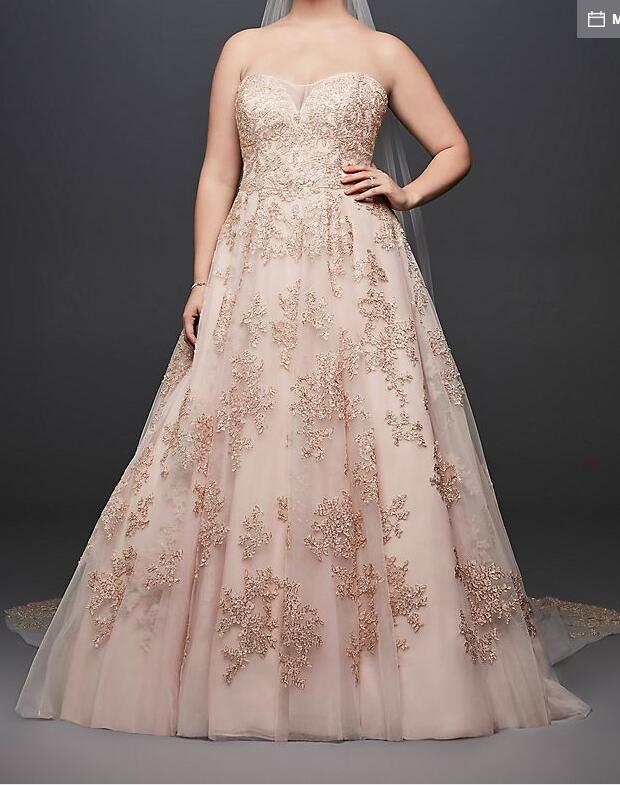 Oleg Cassini Metallic Lace Plus Size Wedding Dresses Sweetheart Lace Appliqued Beads Princess Garden Wedding Dress Bridal Gowns