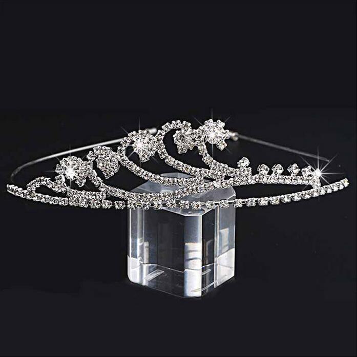 Handmade Cute Silver Wedding Bridal Crystal Crown Tiaras sparkly wedding party birthday Nice Gift Flower Girl 11.7*3CM
