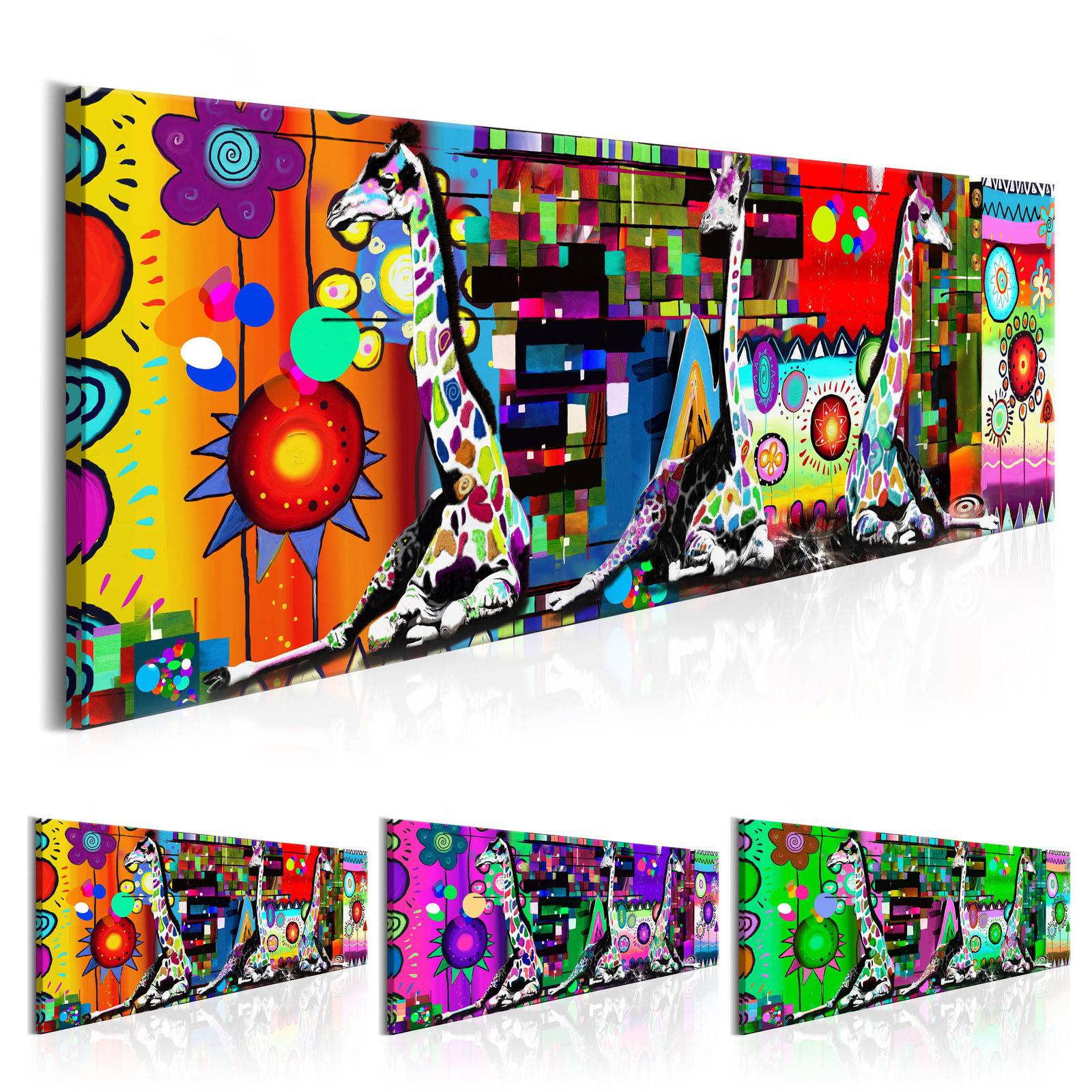 1 Piece Canvas Art Colorful Three Sitting Giraffe Abstract Paintings Canvas Print for Living Room Bedroom