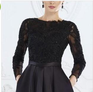 2024 Cheap Black Mother Of The Bride Dresses Jewel Neck Long Sleeves Lace Appliques Pocket Wedding Guest Plus Size Mothers Gowns 403 6660306