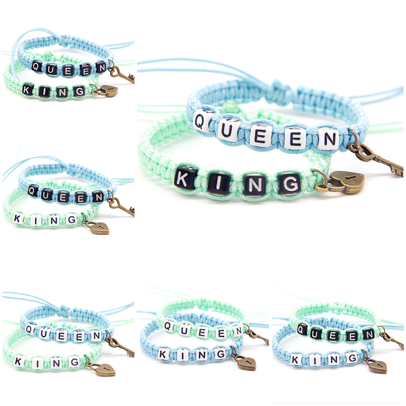 2pcs/pair Classical Couple Bracelets Blue Green King And Queen With Key Lock Rope Chains Lovers Gifts Beaded Charm Bracelet
2pcs/pair Classical Couple Bracelets Blue Green King And Queen With Key Lock Rope Chains Lovers Gifts Beaded Charm Bracelet